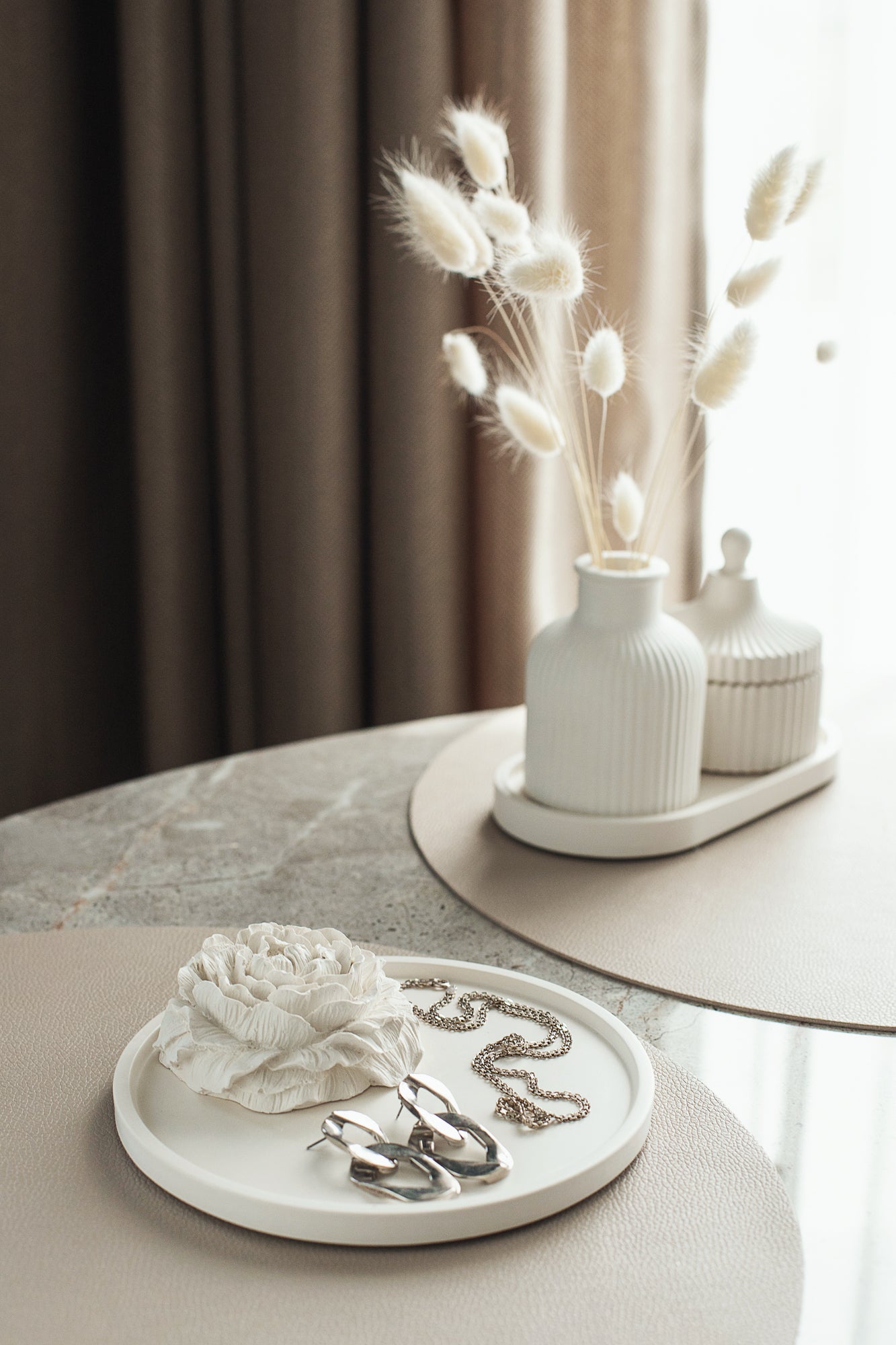 Rundes Gips-Tablett für Kerzen, Schmuck, Raumdüfte