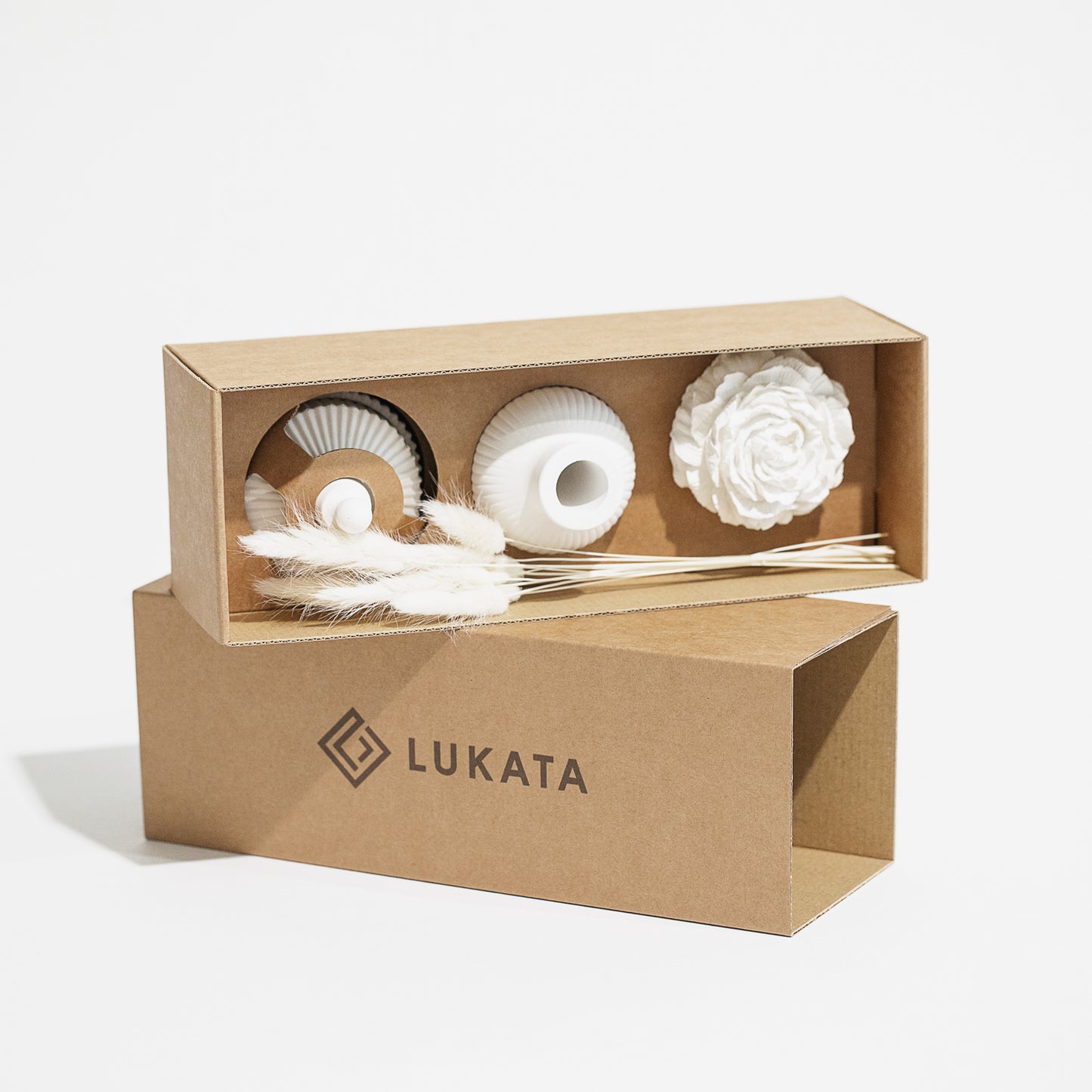 Gift Set of Scented Candle with Large Tray, Vase and Peony Flower - Elegant Gypsum Home Decor