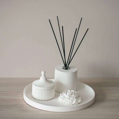 Luxury Home Fragrance Gift Set - Candle, Large Round Tray and Gypsum Peony Blossom
