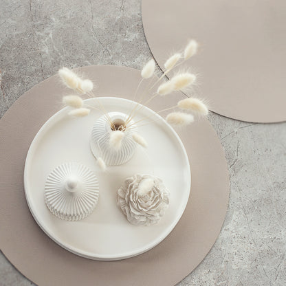 Gift Set of Scented Candle with Large Tray, Vase and Peony Flower - Elegant Gypsum Home Decor