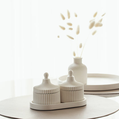 Luxus 2 Duftkerzen- und Tablett-Set in handgefertigtem Gipsbehälter, Kokoswachs