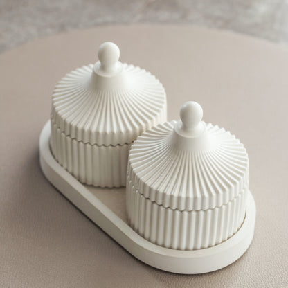 Luxus 2 Duftkerzen- und Tablett-Set in handgefertigtem Gipsbehälter, Kokoswachs