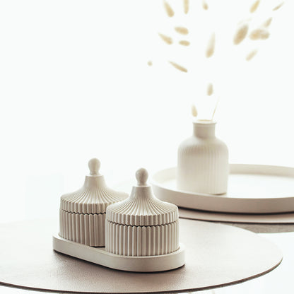 Luxus 2 Duftkerzen- und Tablett-Set in handgefertigtem Gipsbehälter, Kokoswachs