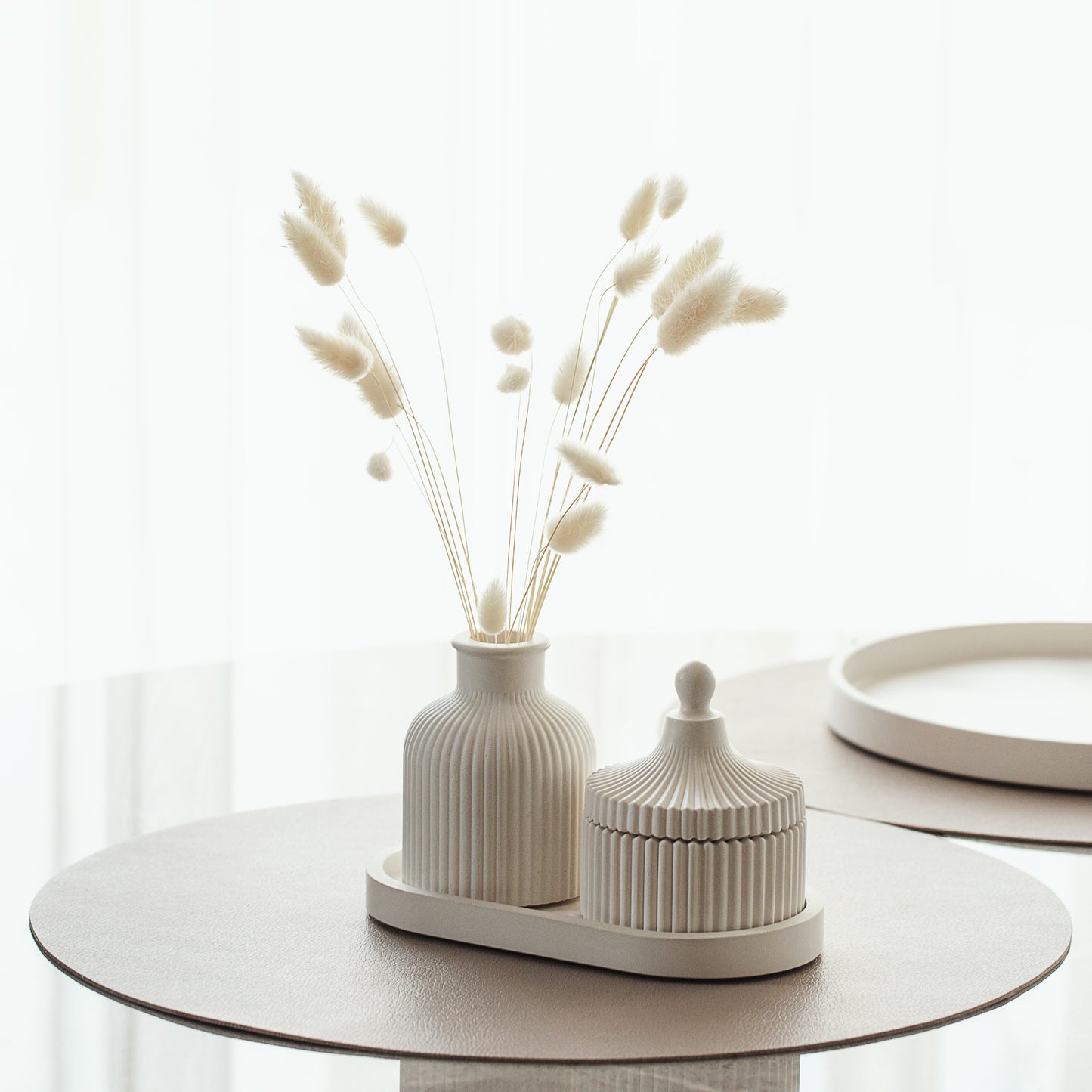 Gift Set of Scented Candle, Tray & Vase - Handmade, Coconut Wax, Fragrance Oils, Wood Wick