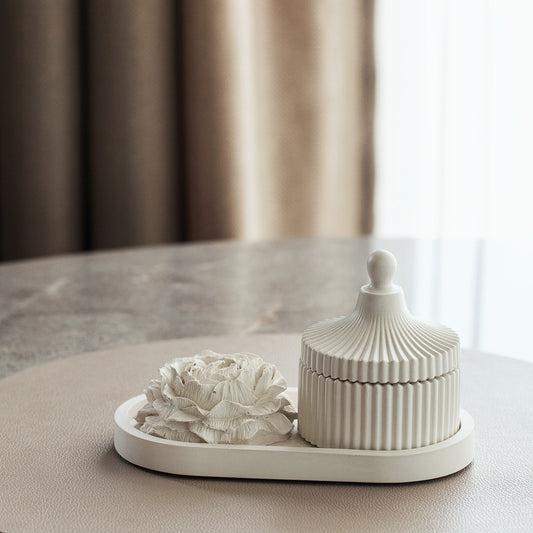Wooden Wick Scented Candle Gift Set with Tray and Gypsum Peony Blossom - Handcrafted White Decor Elegance for Every Occasion House scents