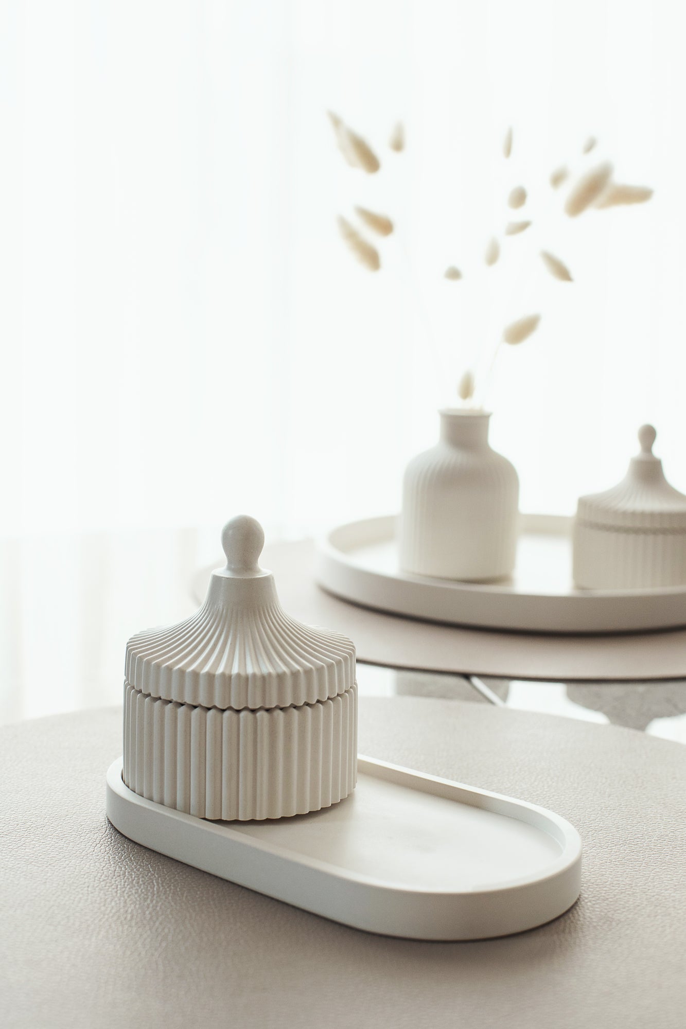 Duftkerzen- und Tablett-Set Handgemacht aus Kokoswachs, Aromaölen & Holzdocht