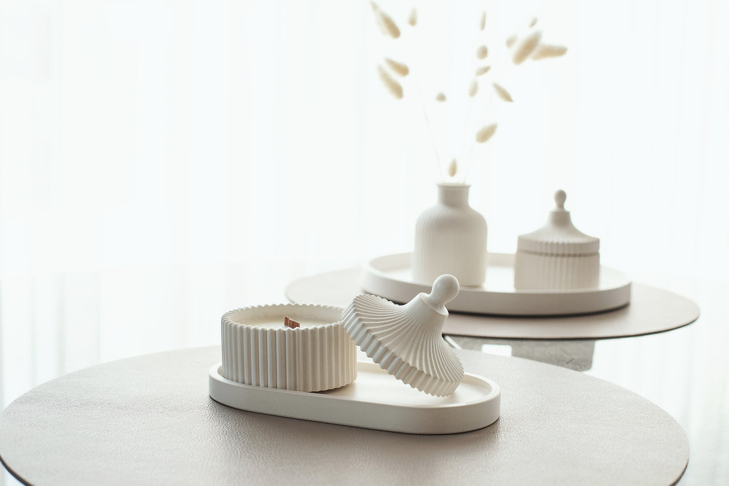 Duftkerzen- und Tablett-Set Handgemacht aus Kokoswachs, Aromaölen & Holzdocht