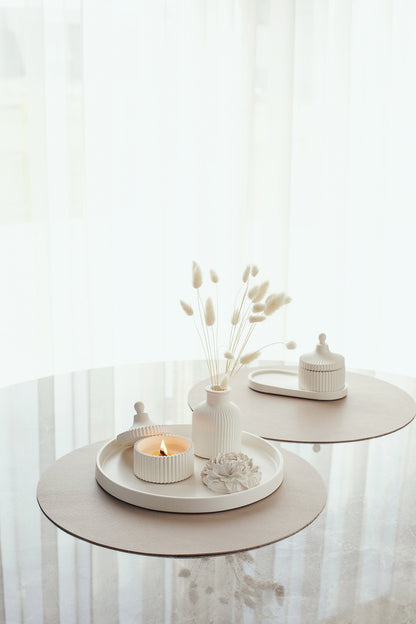 Gift Set of Scented Candle with Large Tray, Vase and Peony Flower - Elegant Gypsum Home Decor