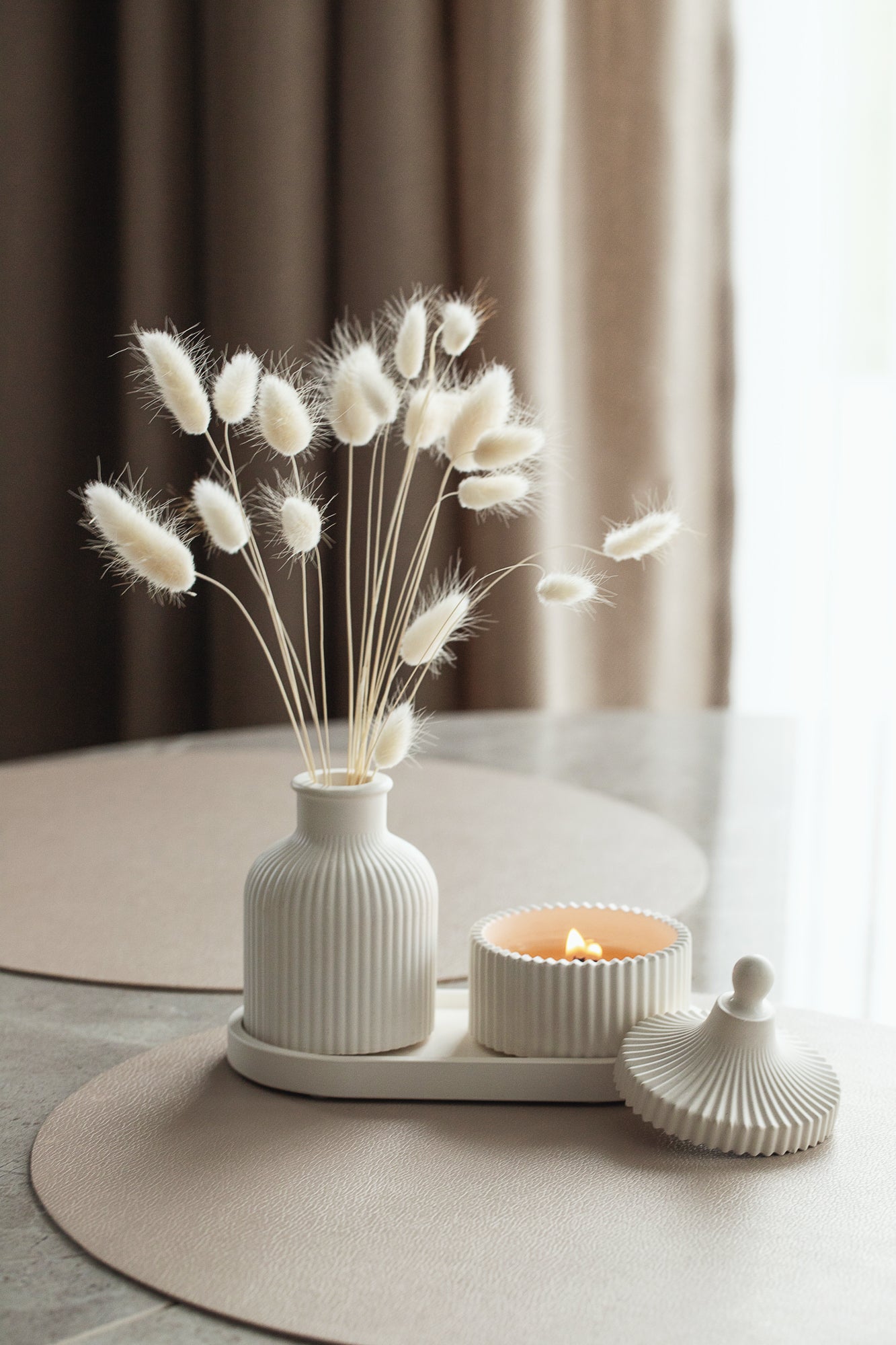 Gift Set of Scented Candle, Tray & Vase - Handmade, Coconut Wax, Fragrance Oils, Wood Wick