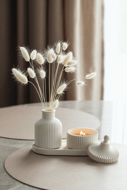 Gift Set of Scented Candle, Tray & Vase - Handmade, Coconut Wax, Fragrance Oils, Wood Wick