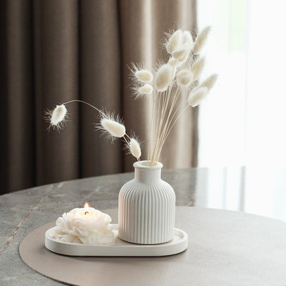 Luxurious Candle Gift Set with Tray and Vase - Perfect Present for Christmas Mother's Day - Handmade Home Decor from White Gypsum & Candle