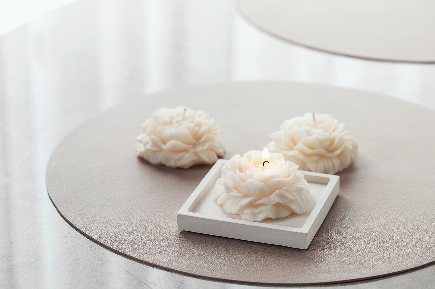 Elegant Peony Scented Candle – Handmade Rapeseed Wax Pillar Candle, Housewarming Gift Idea