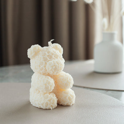 Teddy Bear Scented Candle - Rose Bear Pillar Candle, Cute Gift Idea, Decorative Candle