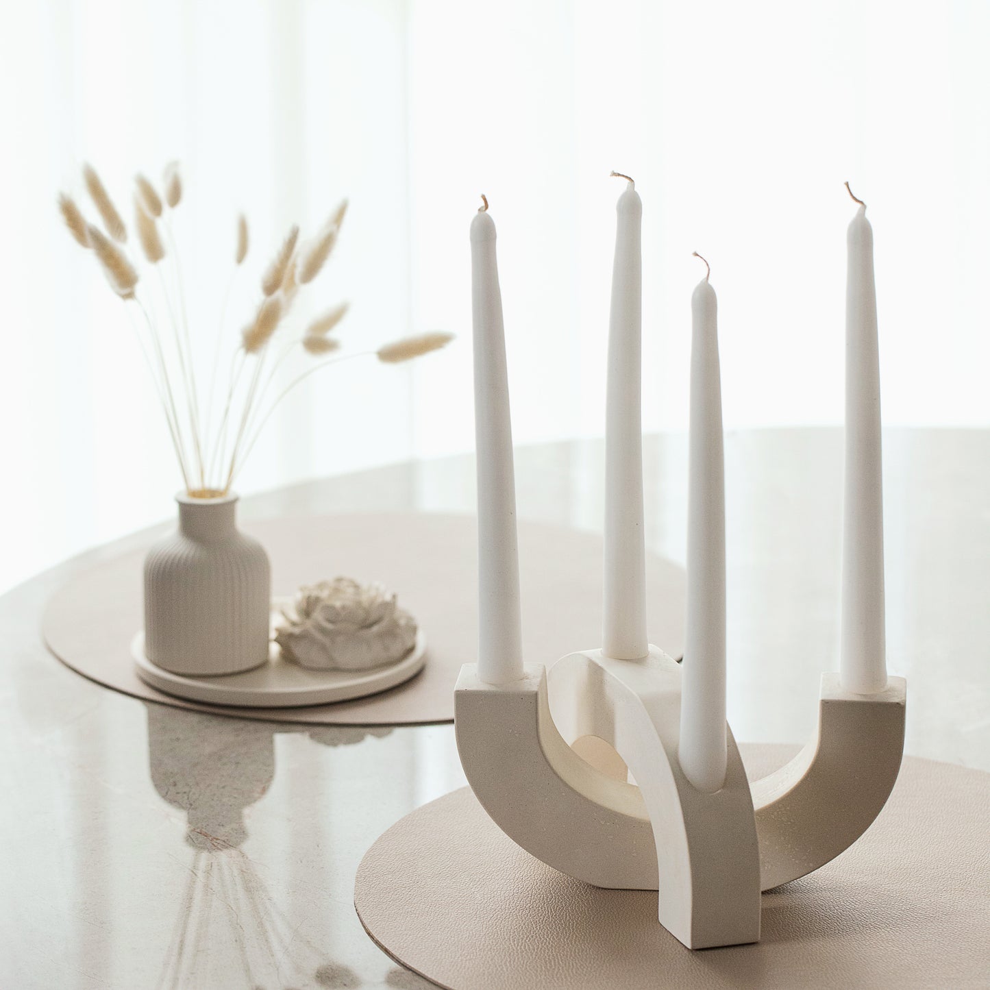 Handcrafted Gypsum Candlestick Holder for Four Long Candles