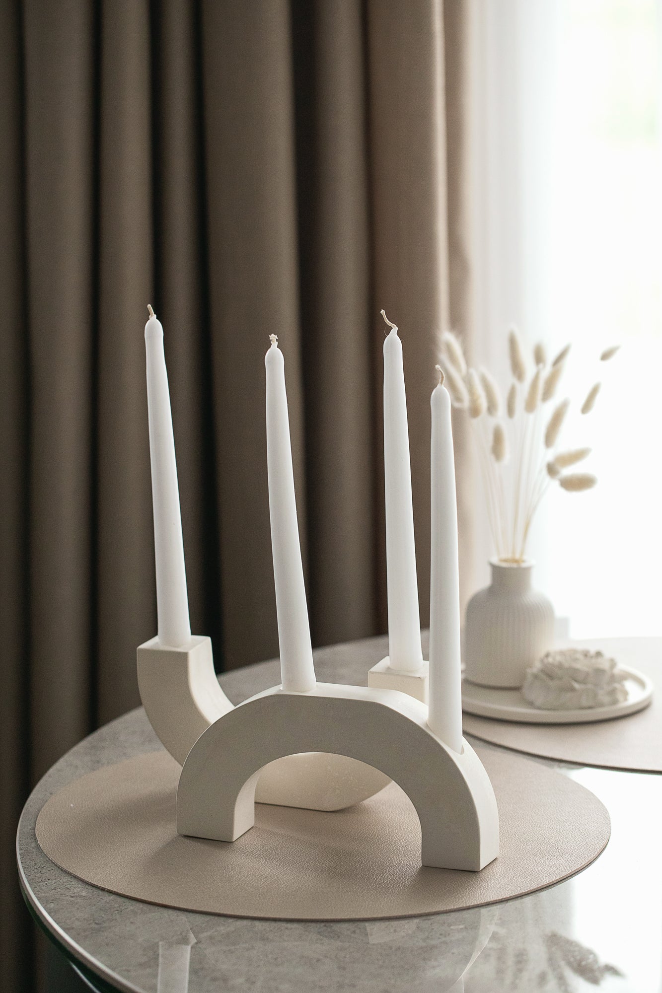 Handcrafted Gypsum Candlestick Holder for Four Long Candles