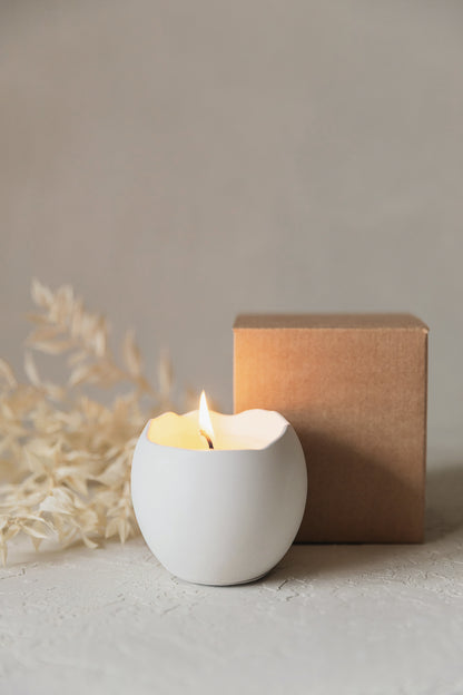 Handgefertigte Kerze im Gipsbehälter – Kokoswachs, Baumwolldocht, 14 Stunden Brenndauer – Minimalistisches Wohnaccessoire Geschenk