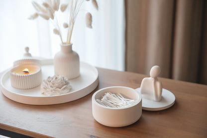 Elegantes weißes Gipsglas – Handgefertigter Badezimmerhalter für Wattestäbchen & stilvolle Aufbewahrung