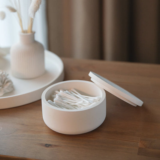 Elegantes weißes Gipsglas – Handgefertigter Badezimmerhalter für Wattestäbchen & stilvolle Aufbewahrung