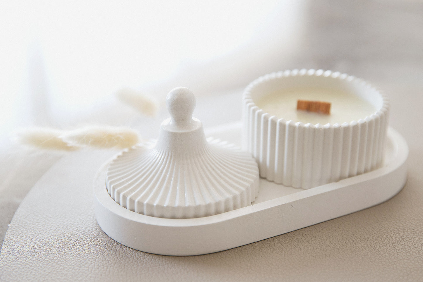 Duftkerzen- und Tablett-Set Handgemacht aus Kokoswachs, Aromaölen & Holzdocht