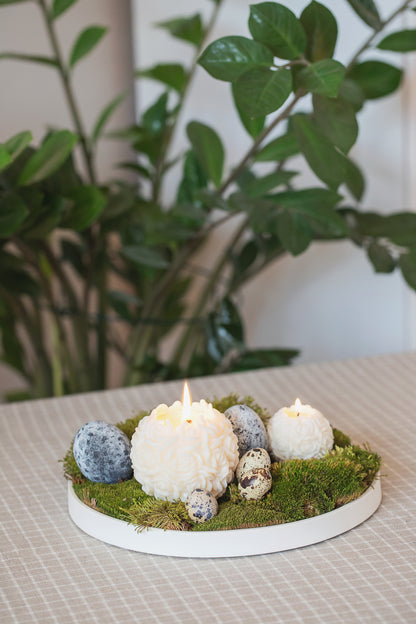 Elegant Rose Ball Candle Duo with Gypsum Tray – Perfect for Home Decor and Gifting