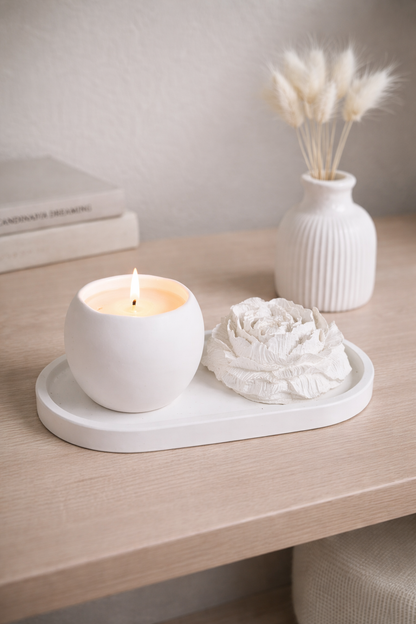 Handgefertigte Kerze im Gipsbehälter – Kokoswachs, Baumwolldocht, 14 Stunden Brenndauer – Minimalistisches Wohnaccessoire Geschenk