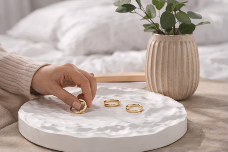 Weißes Gips-Schmucktablett mit Bergrelief