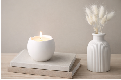Handgefertigte Kerze im Gipsbehälter – Kokoswachs, Baumwolldocht, 14 Stunden Brenndauer – Minimalistisches Wohnaccessoire Geschenk